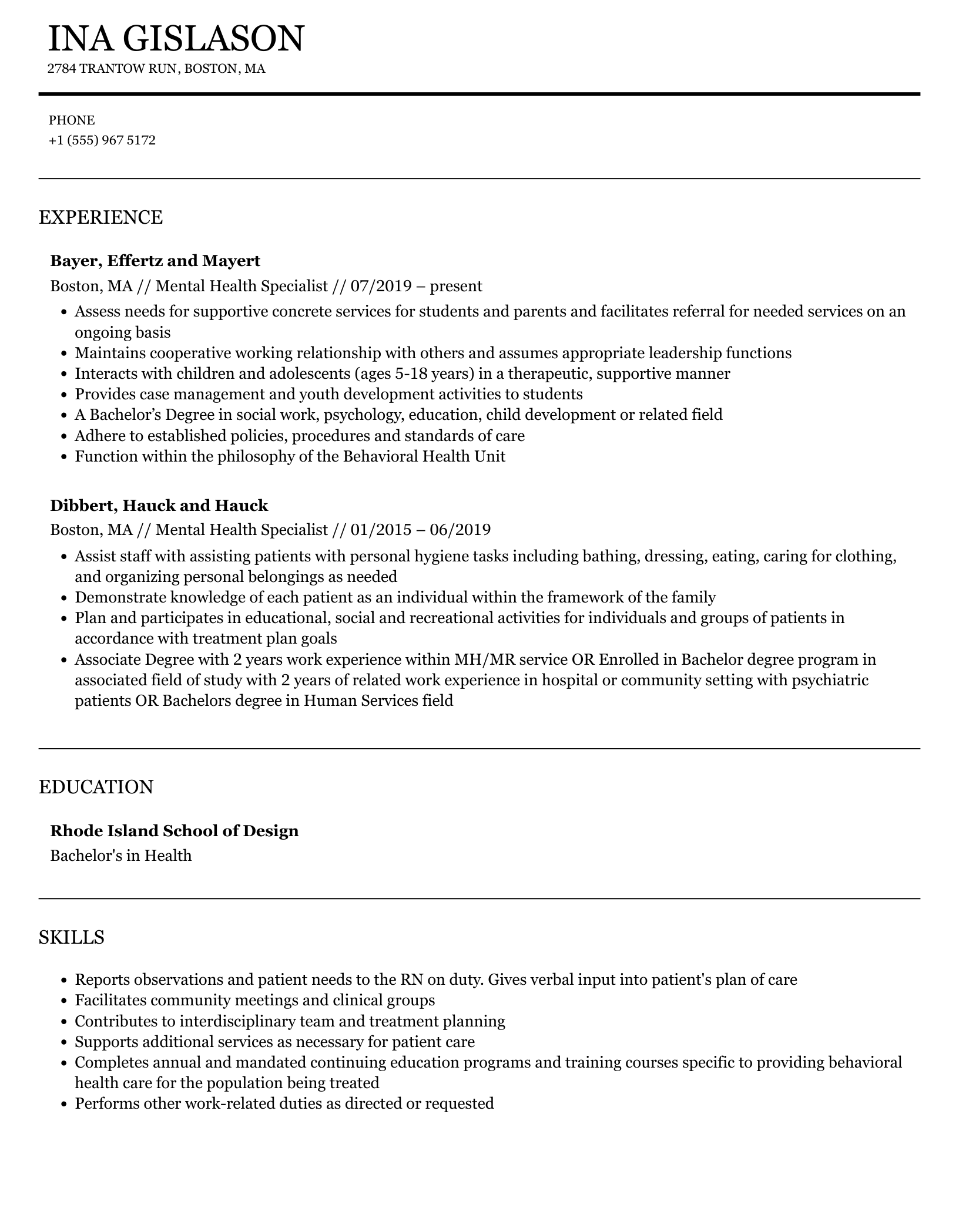 Mental Health Specialist Resume Samples Velvet Jobs