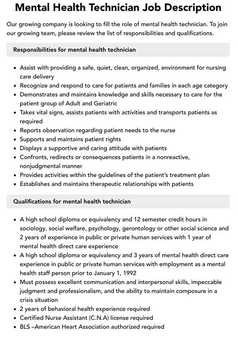 Mental Health Technician Job Description Career Trend