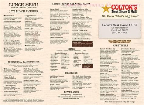 Menu At Colton Amp 39 S Steak House Amp Grill Steakhouse Hot Springs