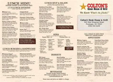 Menu At Colton S Steak House Grill Pub Bar Muskogee