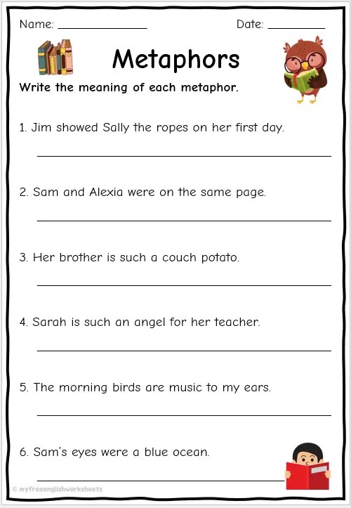 4 Engaging Metaphor Worksheets for Grade 4 Students