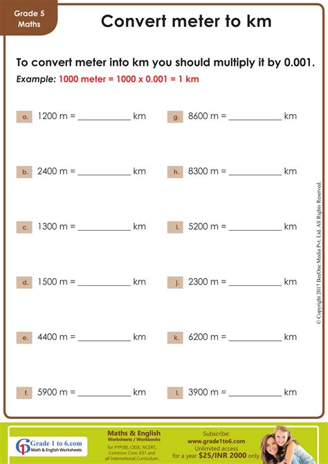 Meter To Km Worksheet Grade1to6 Com