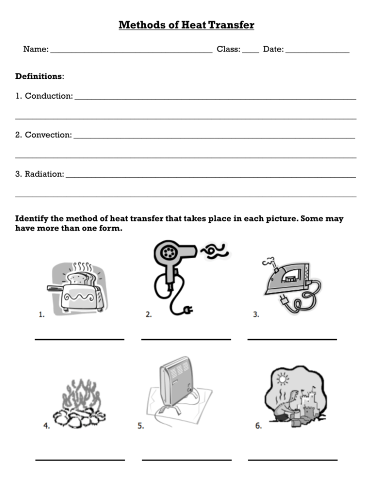 Methods Of Heat Transfer Worksheet Mrs