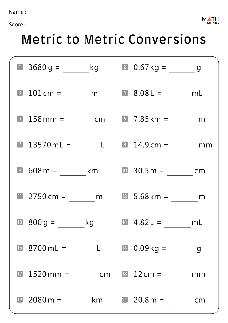 Metric Conversion Worksheet Answer Key E Street Light