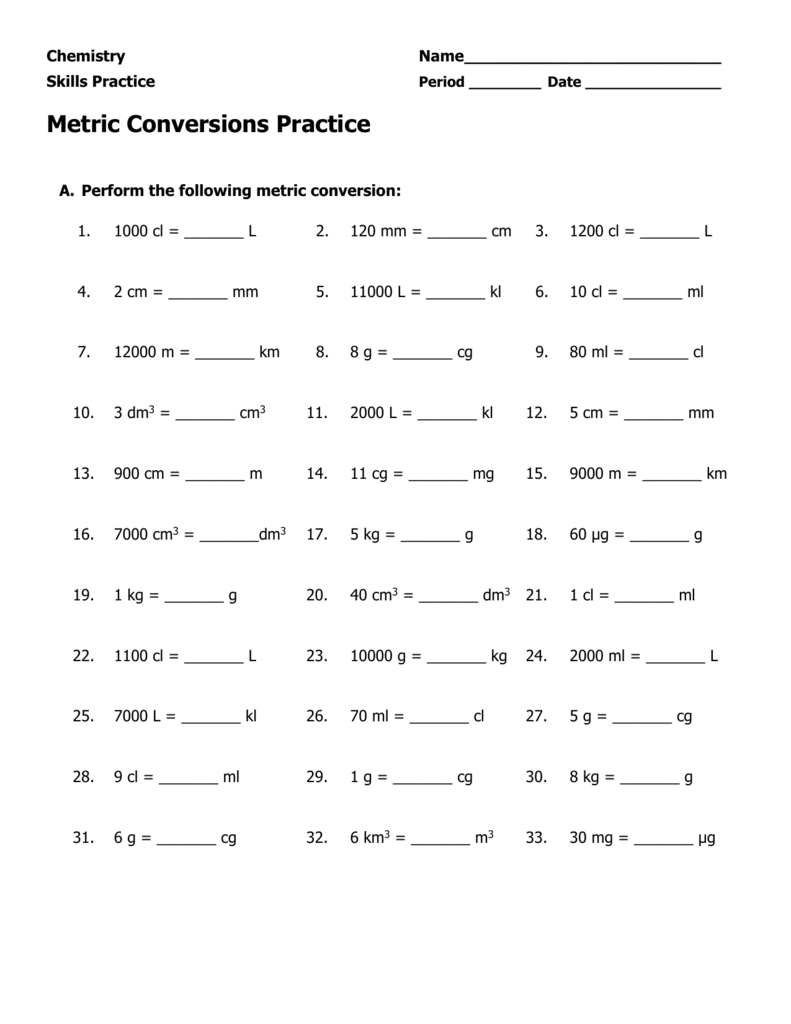 Metric Unit Conversion Practice Worksheet