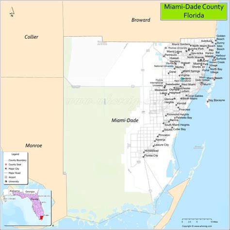 Miami Dade County Map Florida Usa Check Major Cities Towns County Facts Location