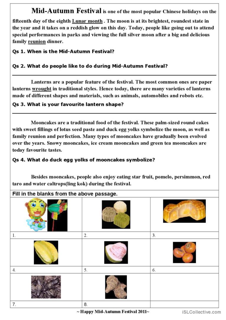 Mid Autumn Festival Esl Worksheet By Fayefaye