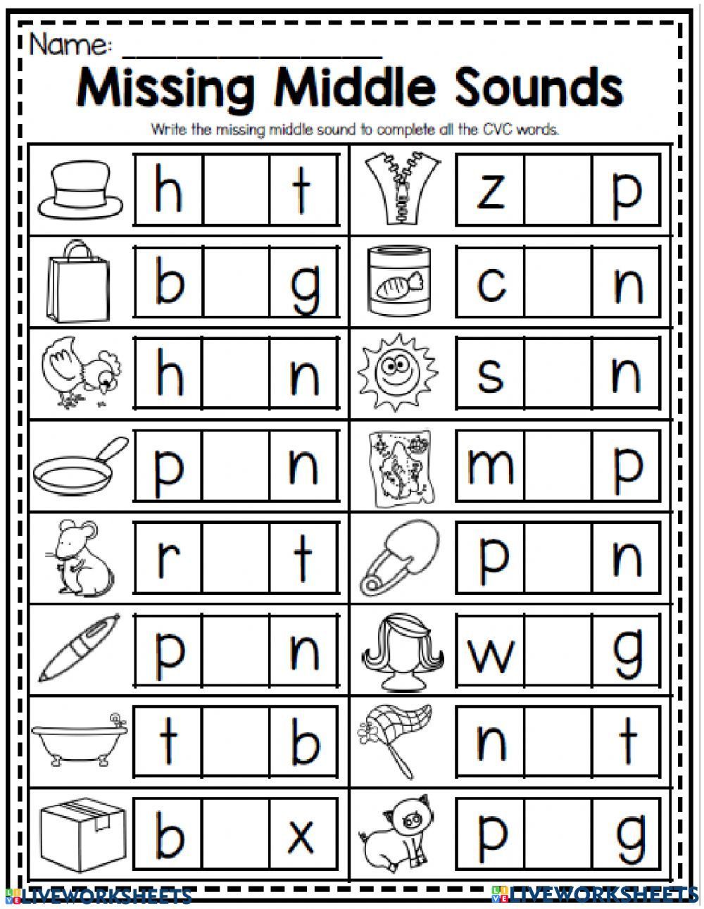 Middle Sounds For Kindergarten Worksheets Worksheetscity