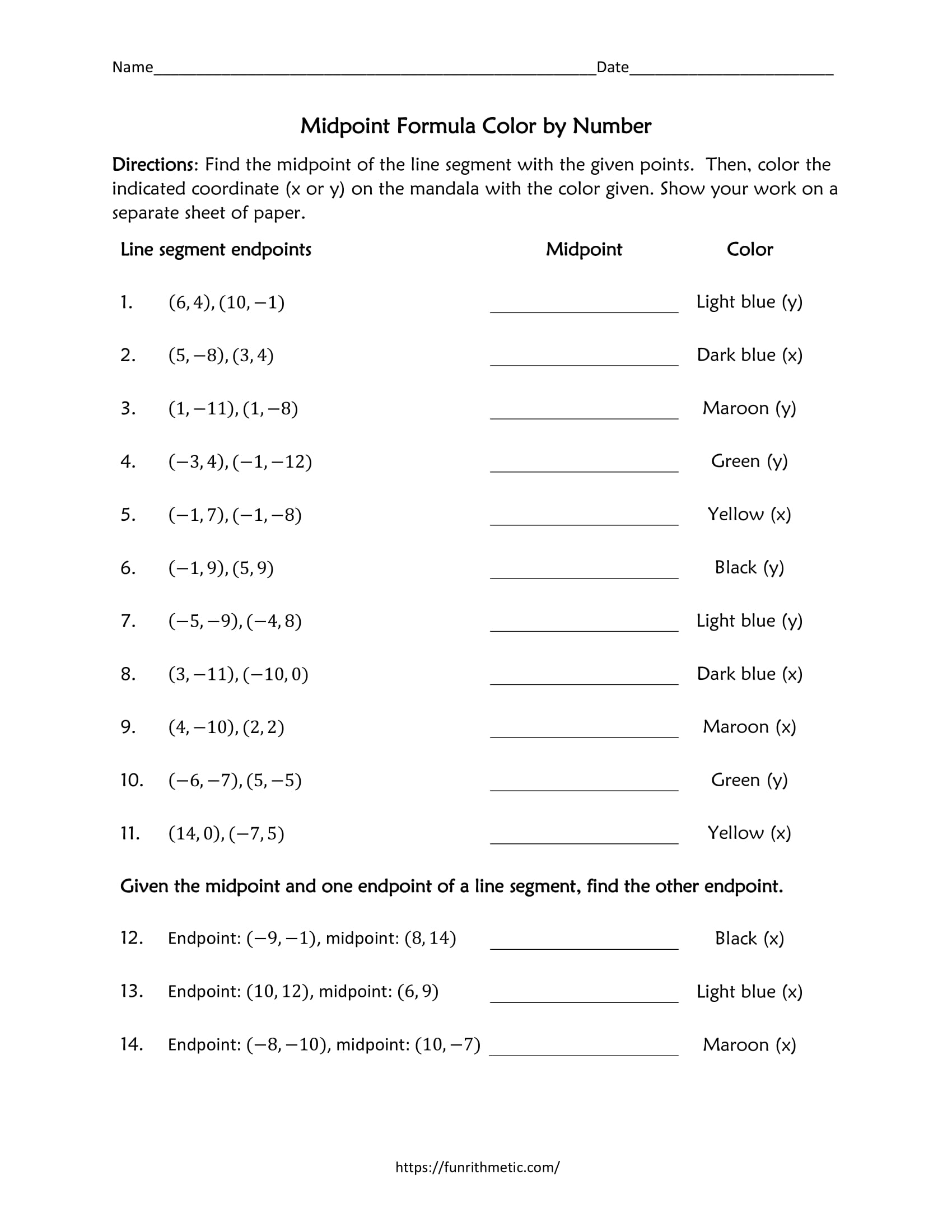 Midpoint Formula Worksheet Maze Activity Midpoint Formula