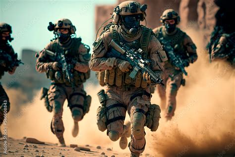 Military Tactical Special Squad Special Forces Unit Equipped Armed Soldiers Full Gear Wartime