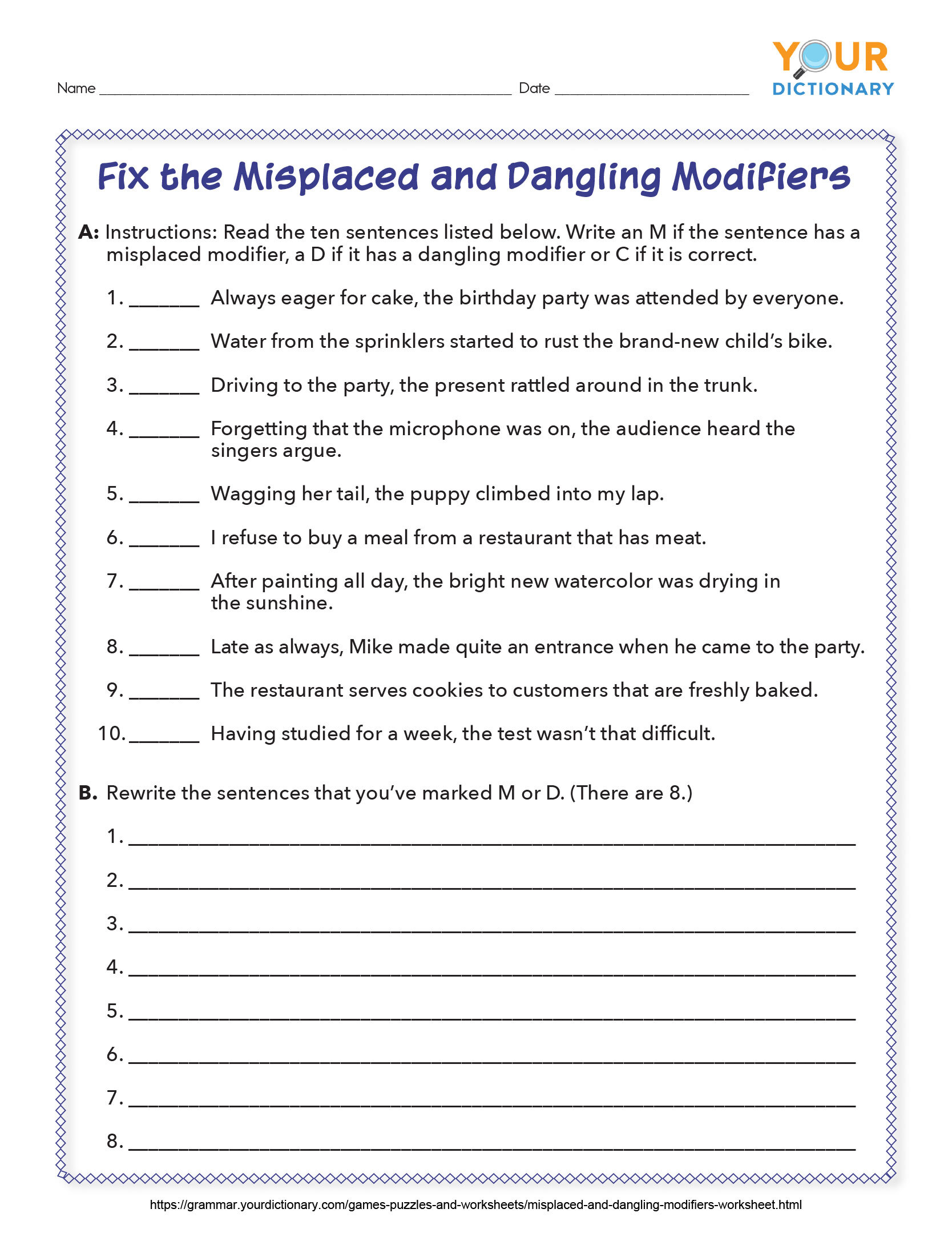 Misplaced And Dangling Modifiers Worksheet With Answers Ivuyteq