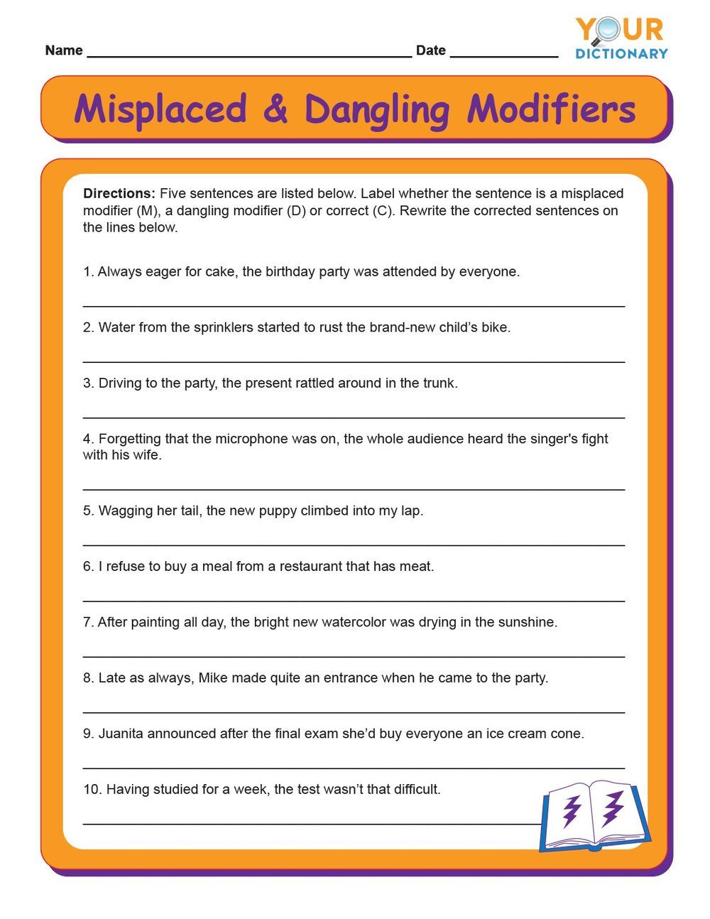 Misplaced Modifiers Worksheet