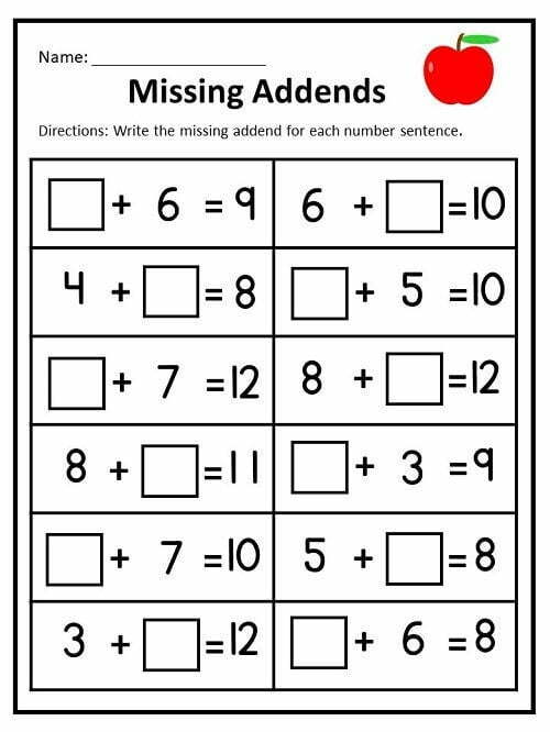 Missing Addends To 20 Free Printable Worksheets