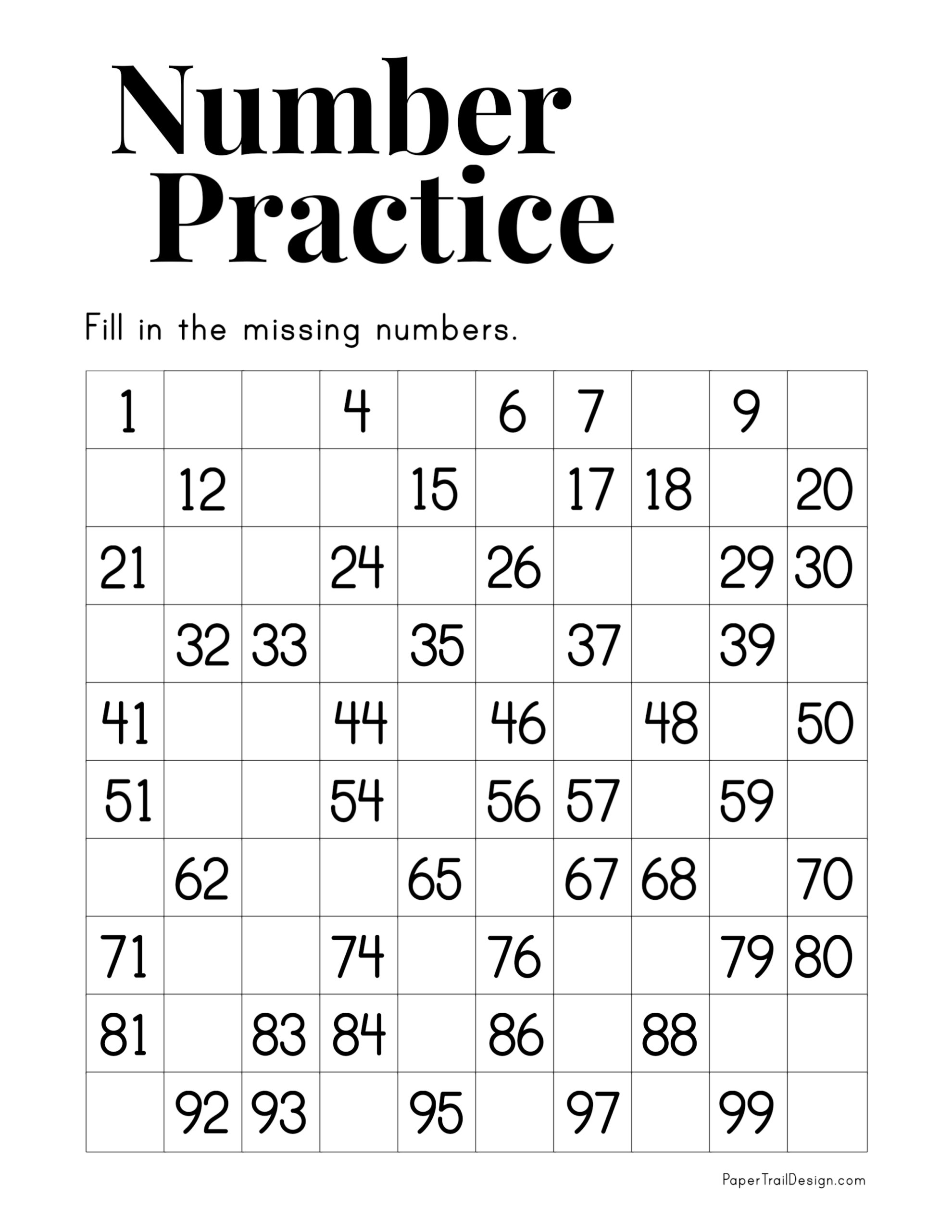 Fun Missing Number Worksheets 1-100 for Kids