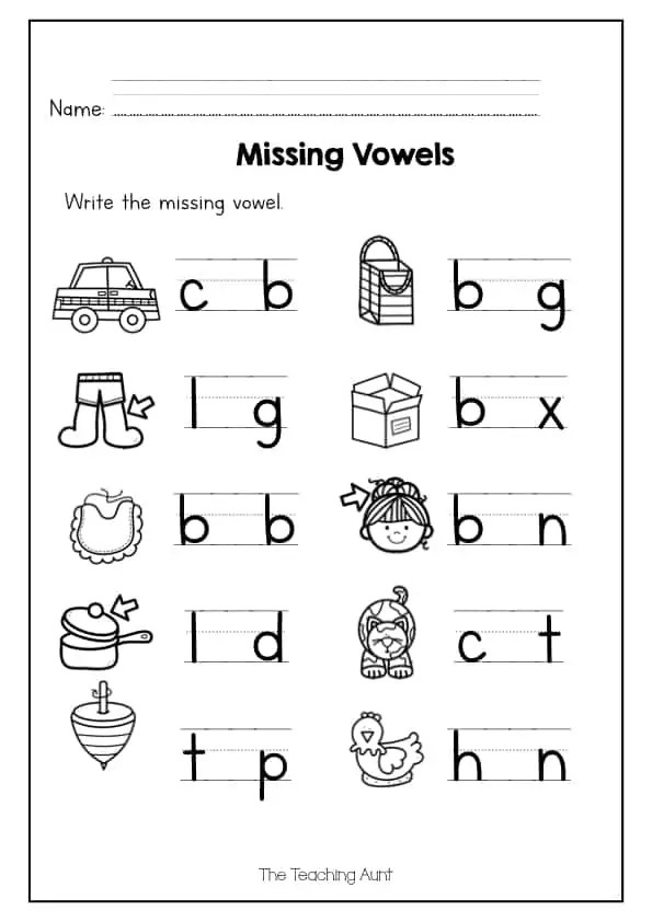 Missing Vowel Worksheets For Kindergarten Free Printable Pdf