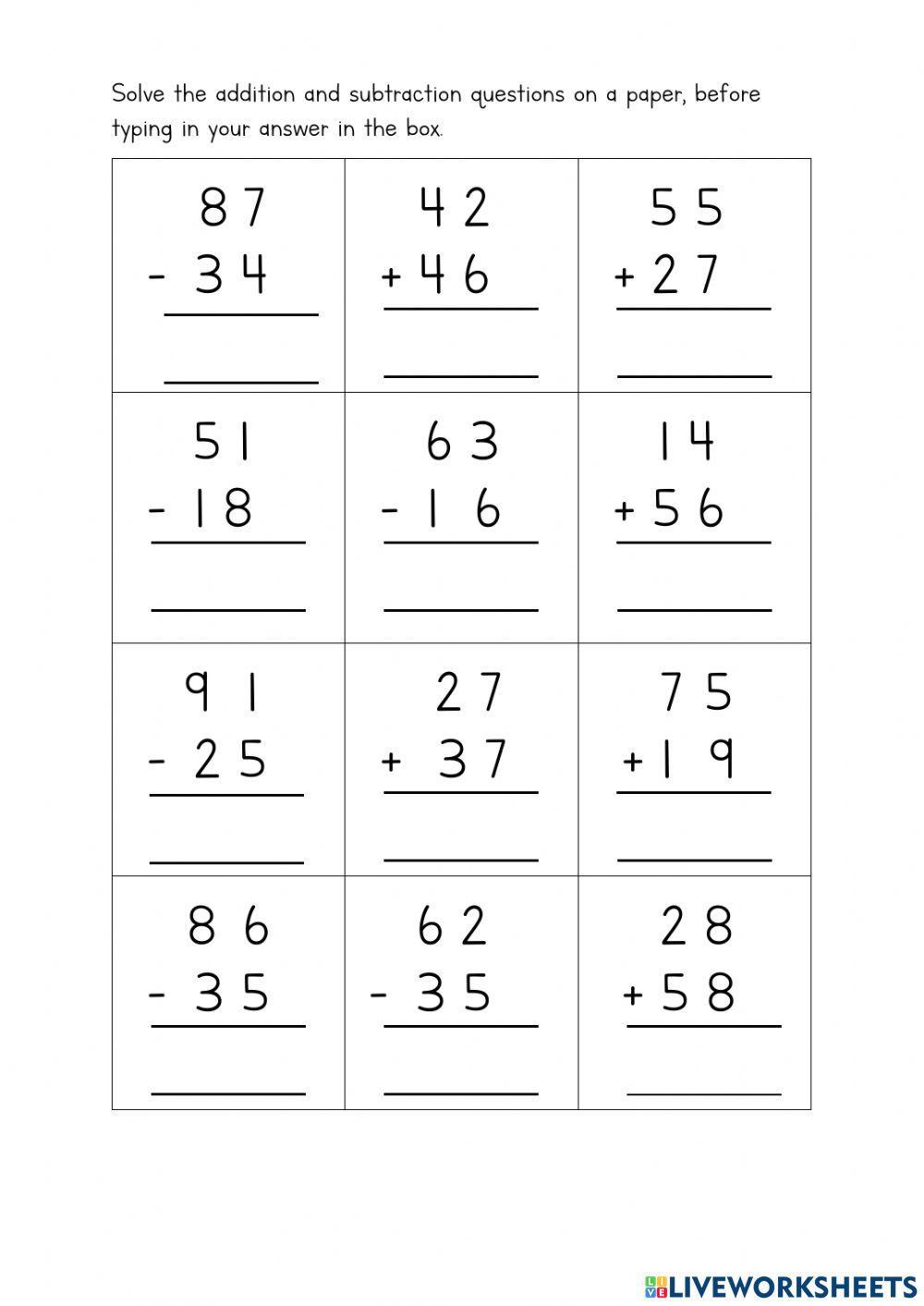 Mixed Addition And Subtraction 2 Digits Worksheets K5 Learning