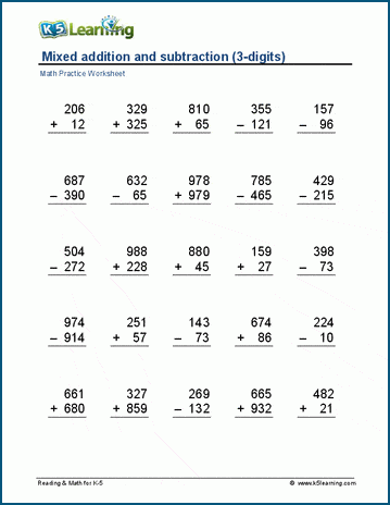 Mixed Addition And Subtraction Within 1000 Worksheets By Owl School Studio