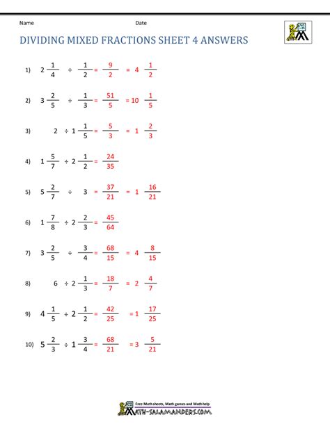 Mixed Fraction Worksheet With Answers