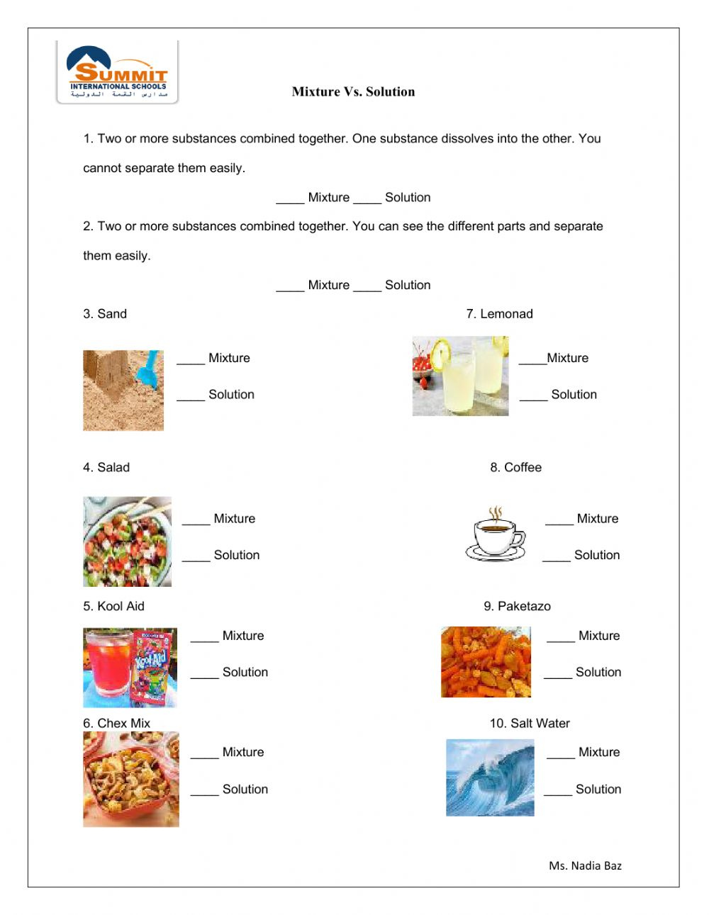 Mixtures And Solutions Interactive Worksheet By Katelyn Matthews