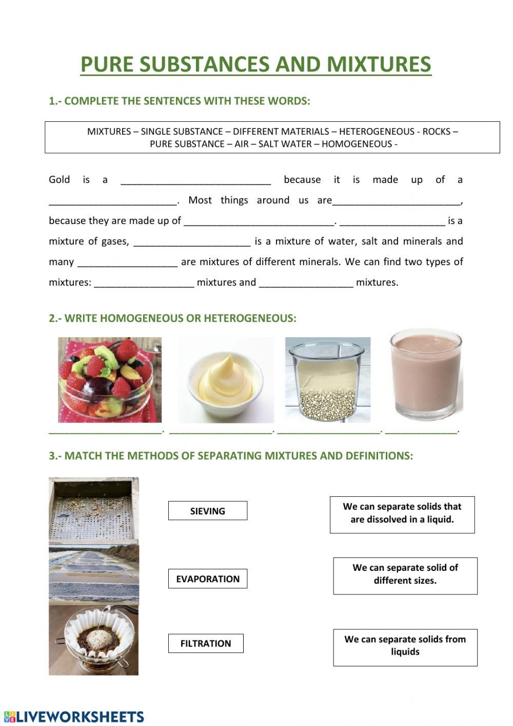 Mixtures And Solutions Worksheet And Lab Separating Mixtures Tpt