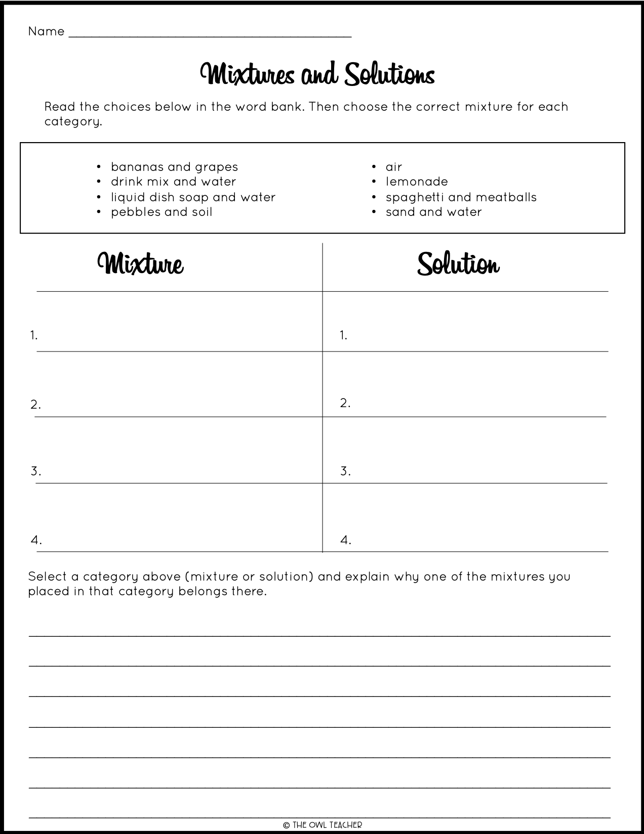 Mixtures and Solutions Worksheet: Fun Learning for Students