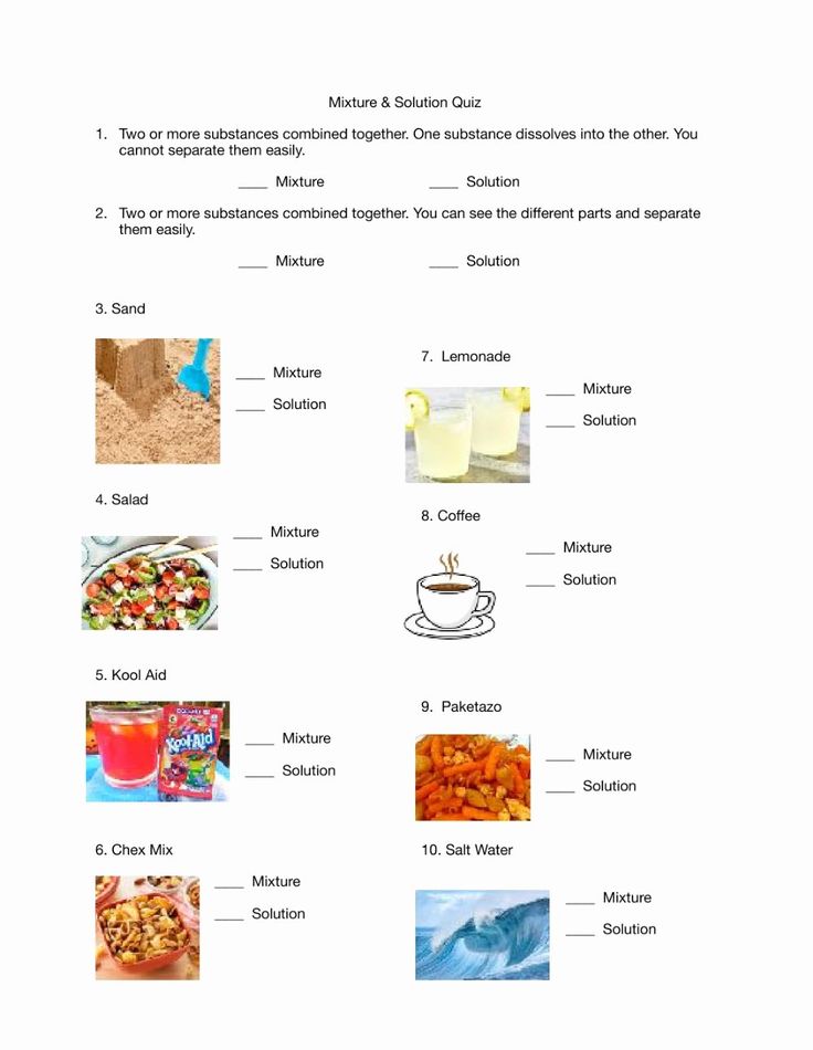 Mixtures And Solutions Worksheets Mixtures And Solutions Worksheet