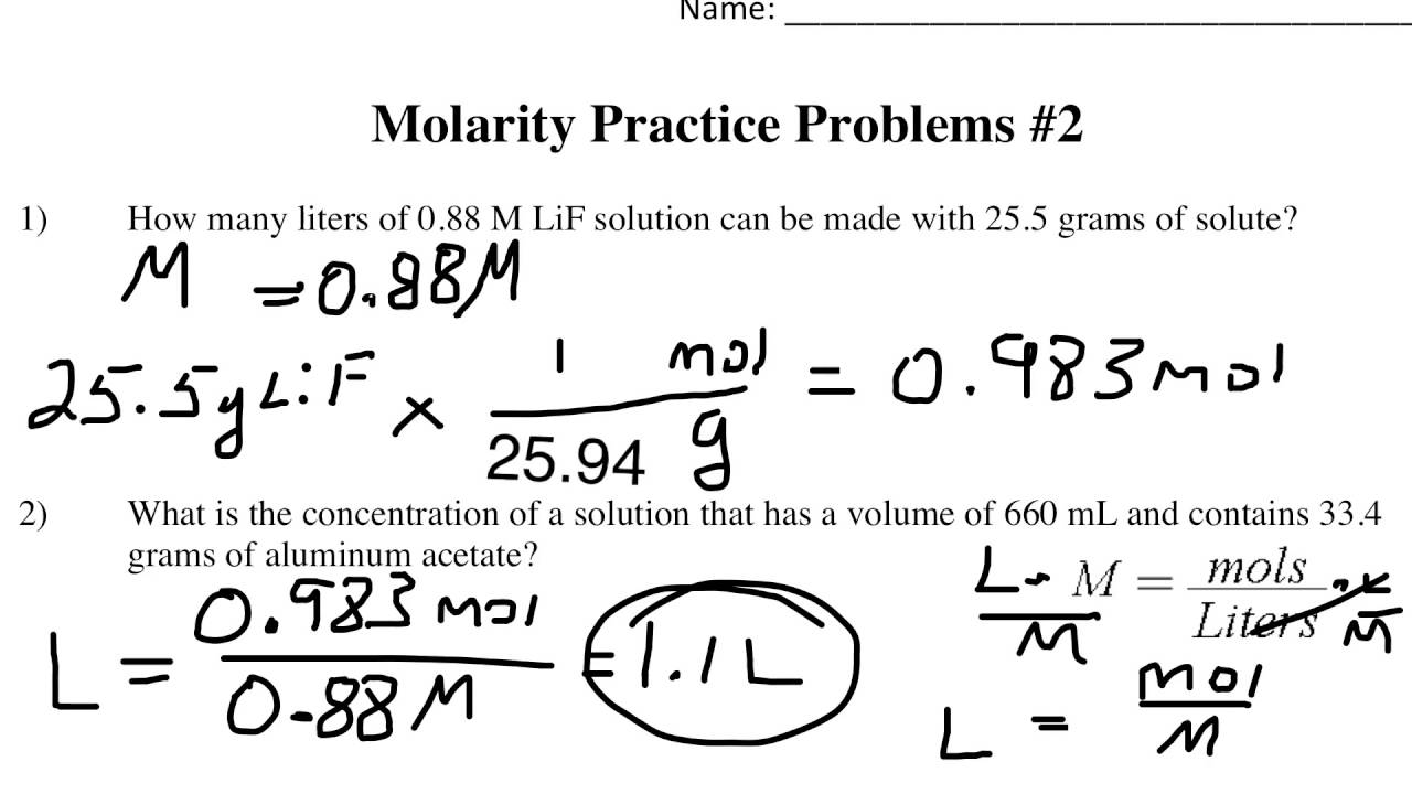 Molarity Practice Problems Calculating Concentration Amp Solutions Course Hero