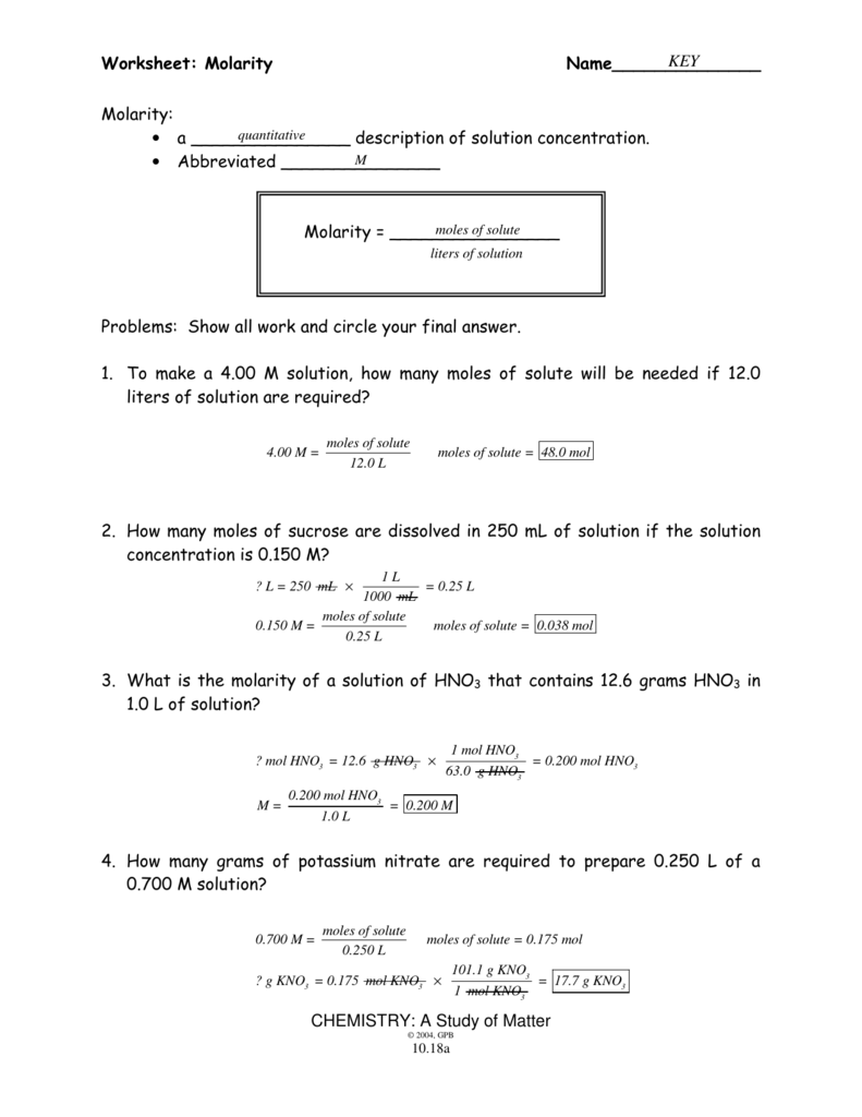 Molarity Worksheet 3 1 Pdf Molarity Worksheet Basic Chemistry Name