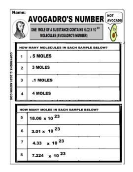 Mole And Avogadro S Number Worksheet With Answers Docsity