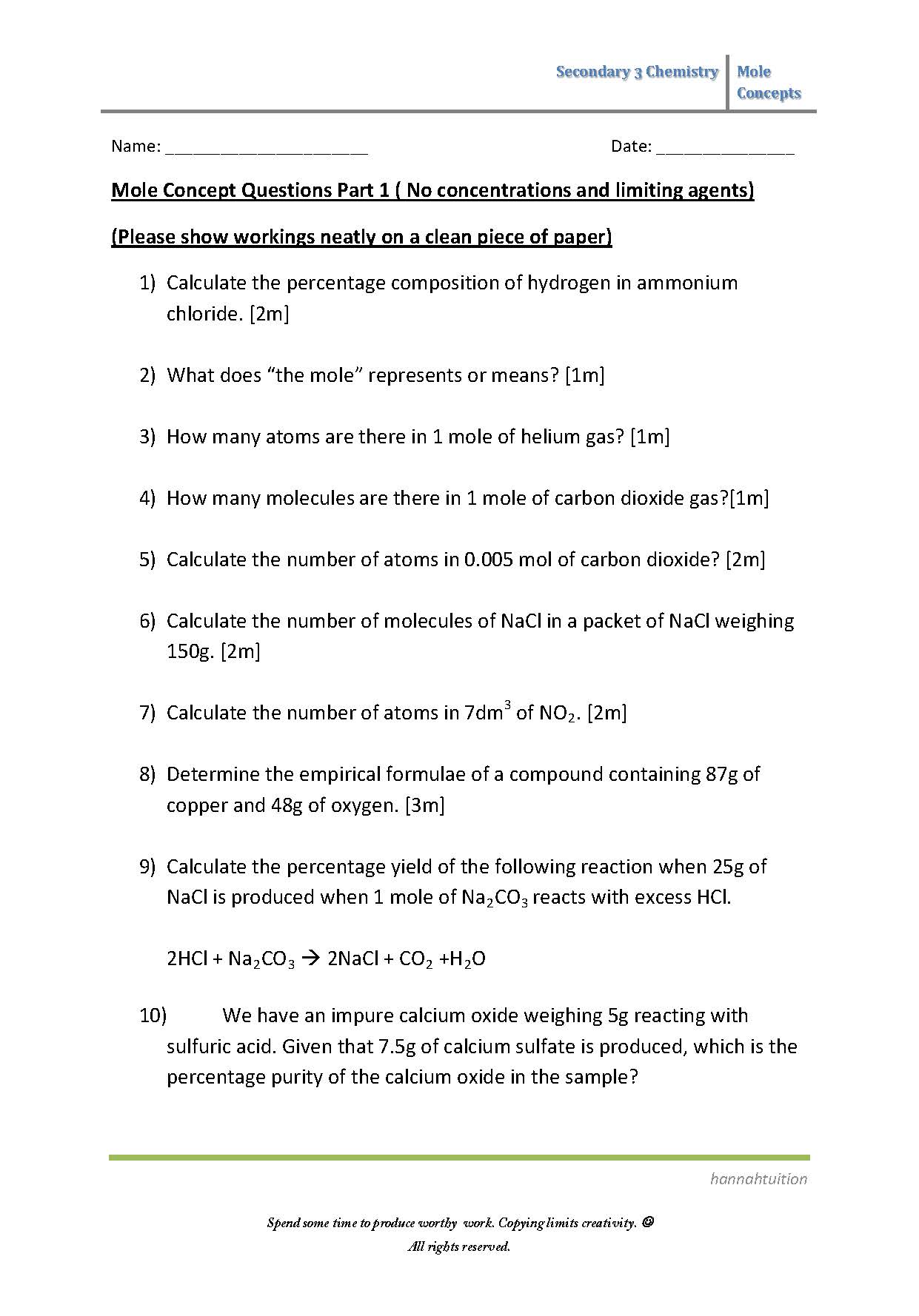 Mole Concept Practice Questions