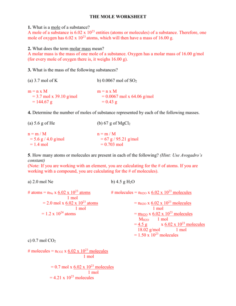 Mole Worksheet Chemistry Answers: Your Ultimate Guide