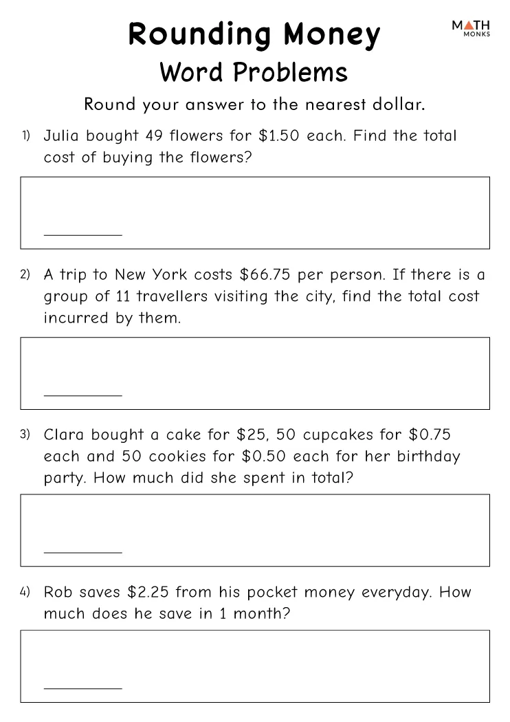 Money Word Problems Worksheet For 3Rd 4Th Grade Lesson Planet