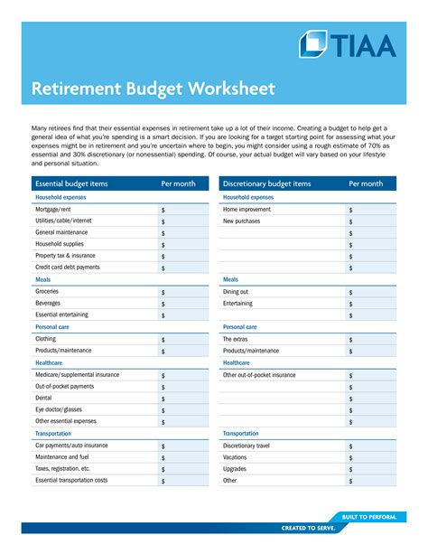 Monthly Retirement Planning Worksheet