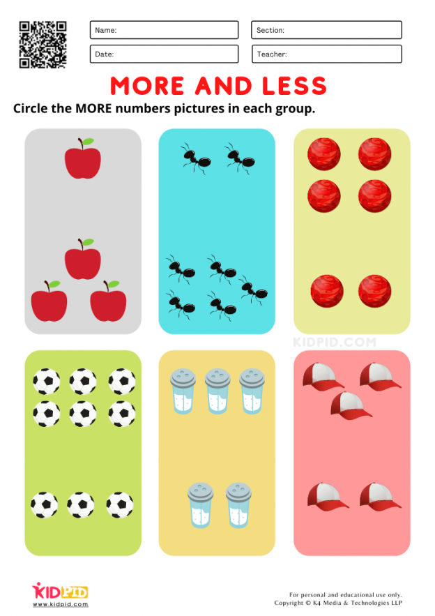 Fun More & Less Worksheets for Kindergarten Math Practice