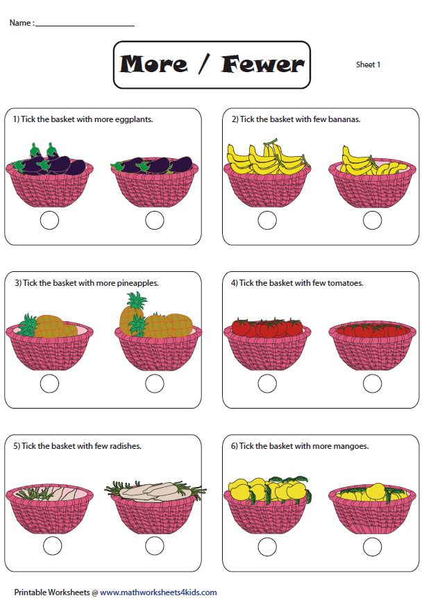 More Or Less Fewer Worksheets Worksheets Math Worksheets