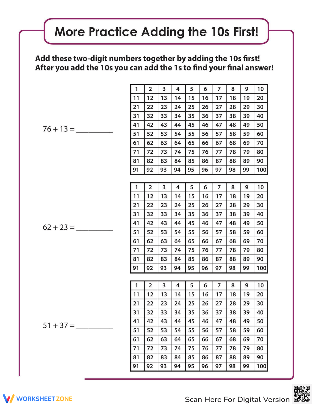 More Practice Adding The 10S First Worksheet