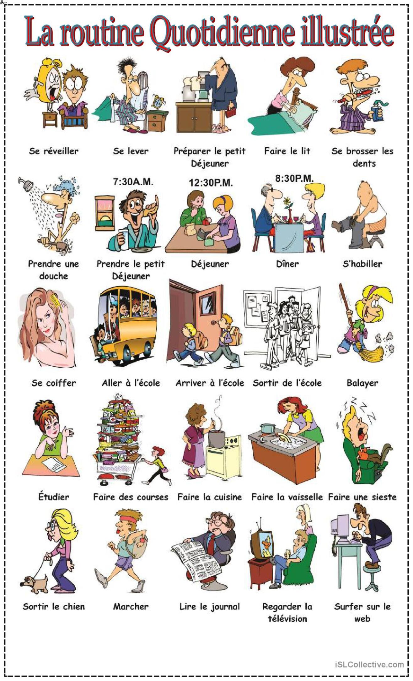 Morning Routine Worksheet Fran Ais Fle Fiches Pedagogiques Pdf Doc