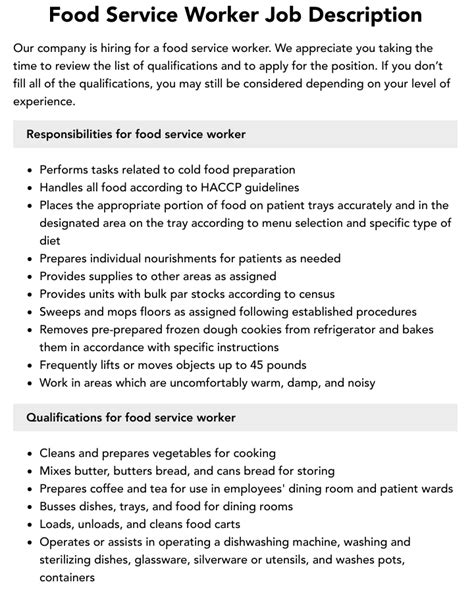 Most Common Food Service Worker Responsibilities Joblist