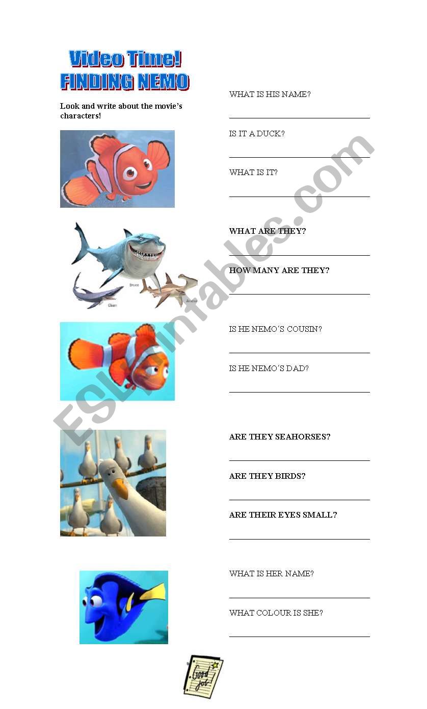 Movies Finding Nemo Esl Worksheet By Vanesa B Alegre