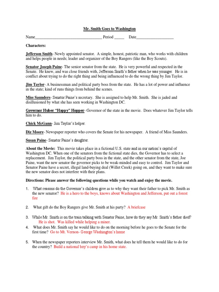 Mr Smith Goes To Washington Worksheet New Key Pdf Mr Smith Goes To