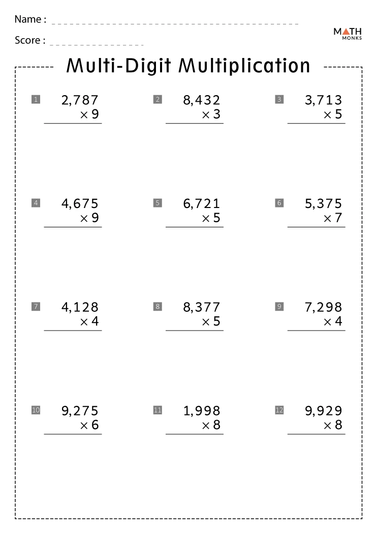 Multi Digit Multiplication Worksheets Math Monks