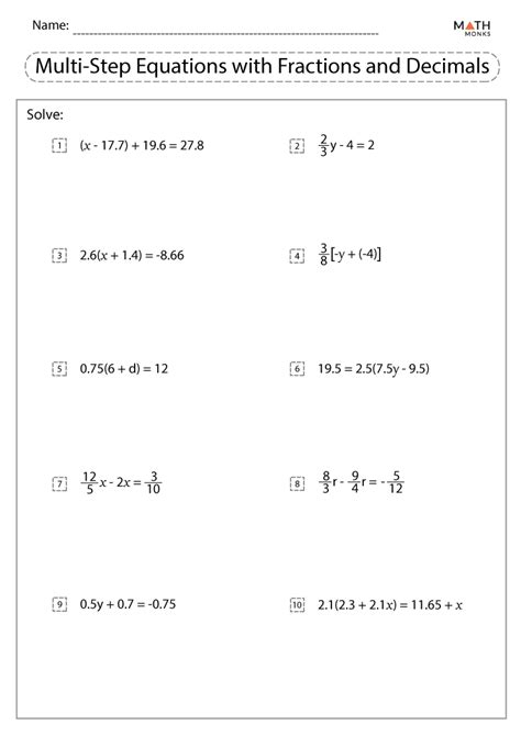 Multi Equation Worksheet 50 Questions