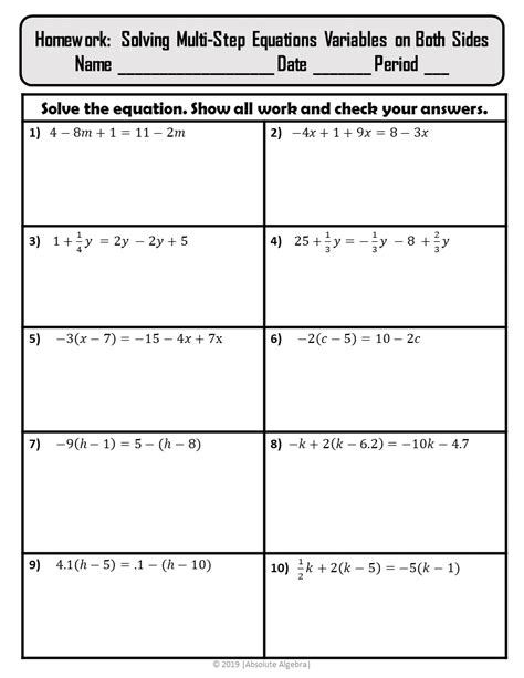 Multi Step Equations Variable On Both Sides Coloring