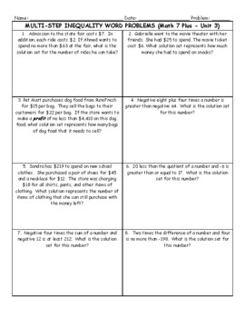 Multi Step Inequalities Word Problems By Jessica Solender Tpt