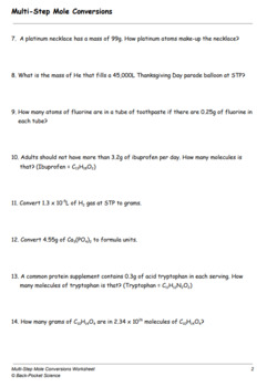 Multi Step Mole Conversions Worksheet By Back Pocket Science Tpt