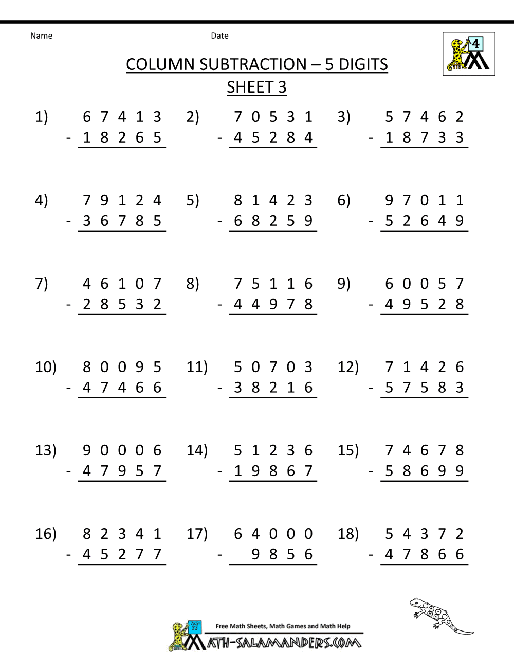 Multiple Digit Subtraction With Regrouping