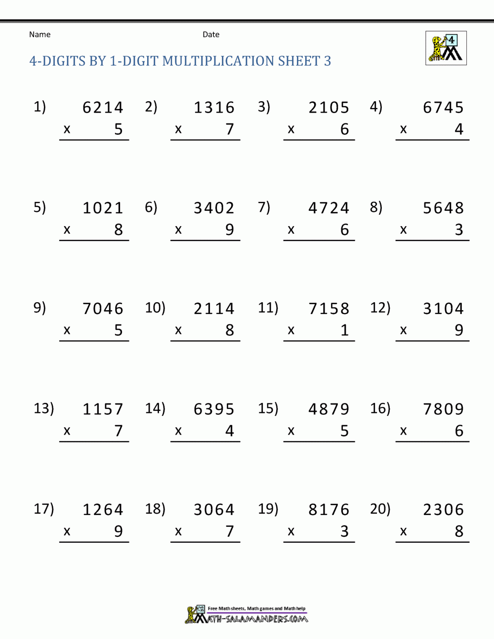 Multiplication 4 Digit By 4 Digit Worksheets