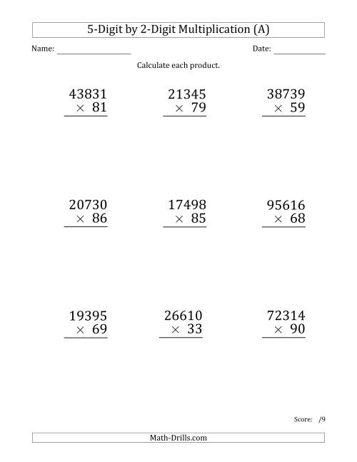 Multiplication 5 Digit By 2 Digit