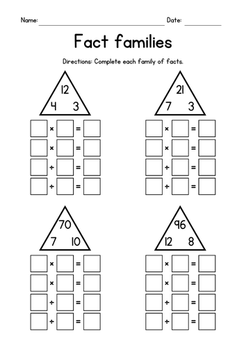 Multiplication Amp Division Fact Families Teaching Resources