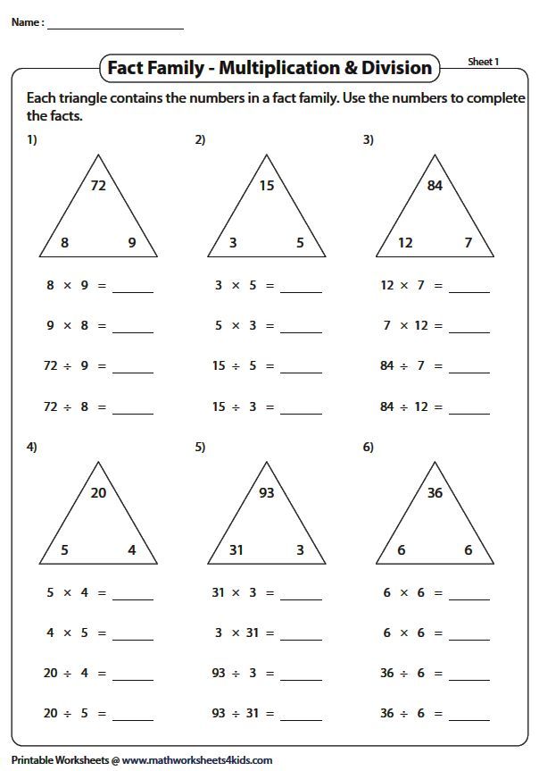 Multiplication And Division Fact Families Worksheets 3Rd Grade Free Printable